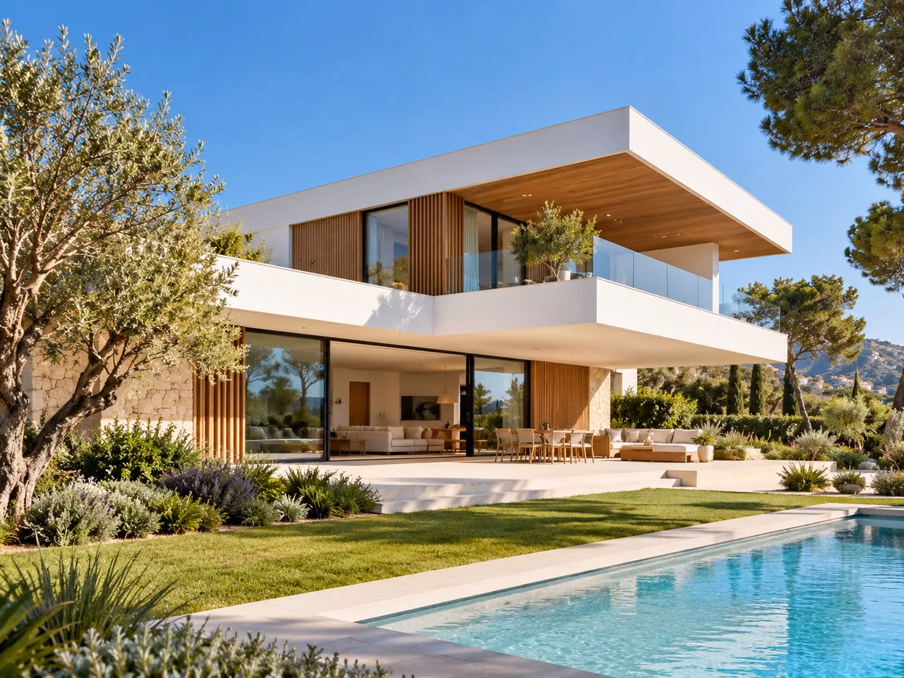 Casa contemporánea con patio y vegetación
